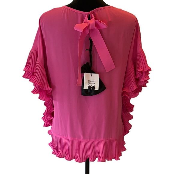 NWT EDWARD ACHOUR PARIS Fuchsia  RUFFLE BLOUSE sz 42/10 US - Picture 2 of 9